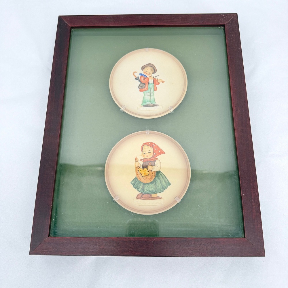 Hummel Framed Mini Plates VTG Shadowbox Wall Art Little Fiddler Chicken Licken